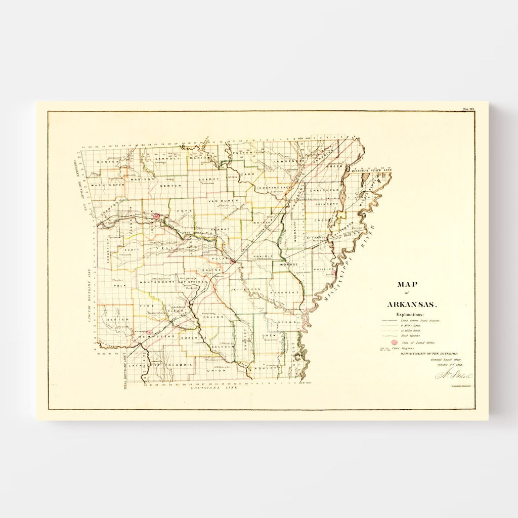 Vintage Map of Arkansas 1866