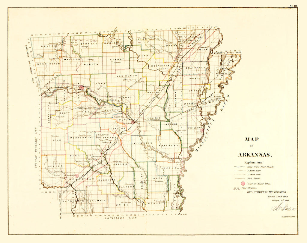 Vintage Map of Arkansas 1866