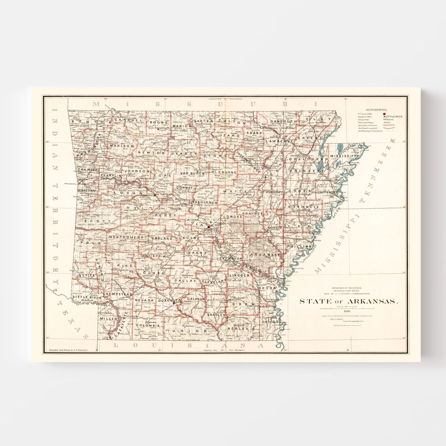 Vintage Map of Arkansas 1886