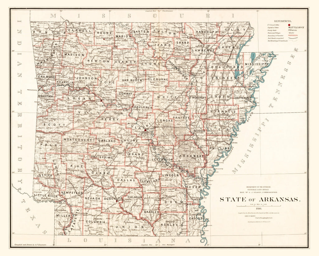 Vintage Map of Arkansas 1886