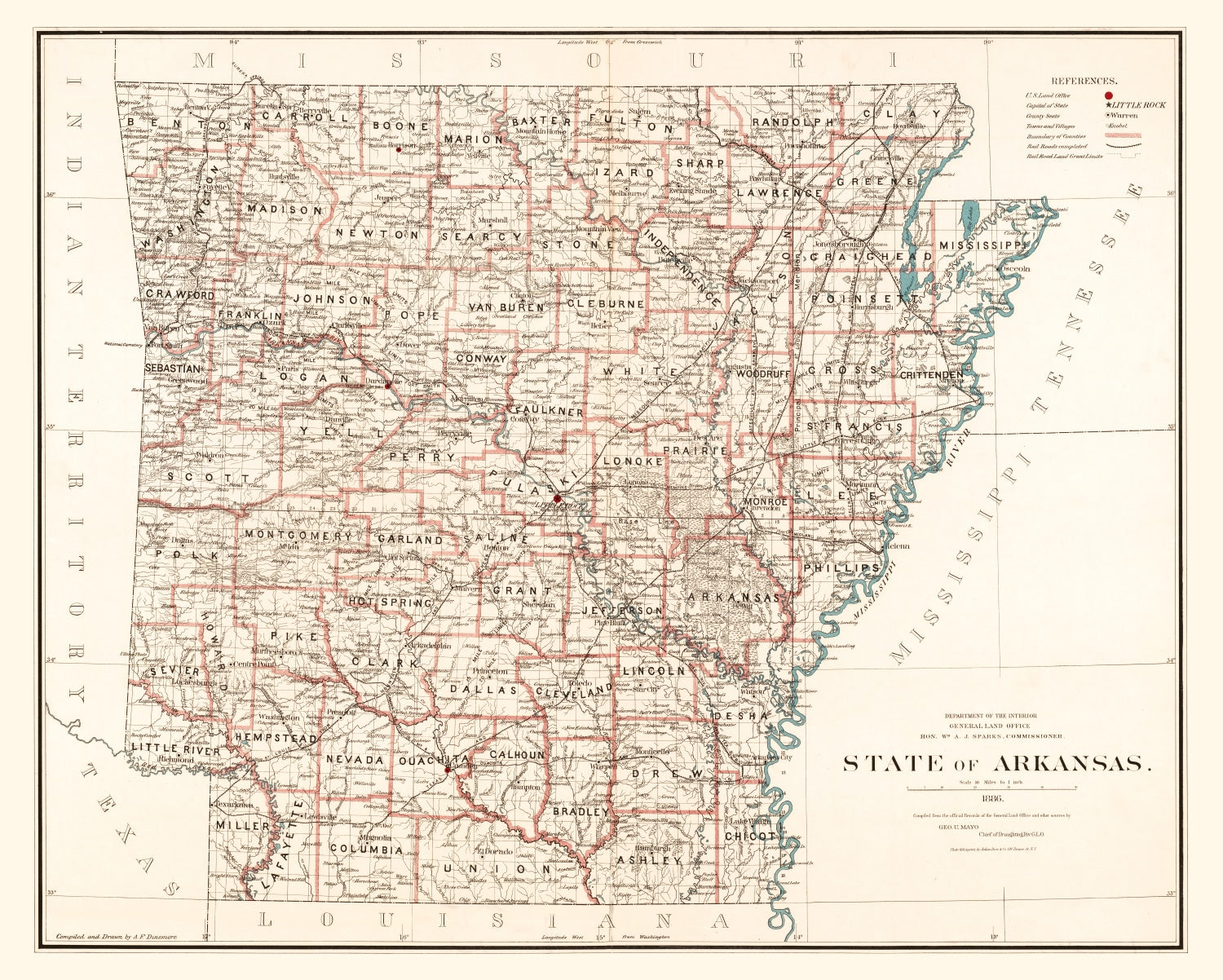 Vintage Map of Arkansas 1886