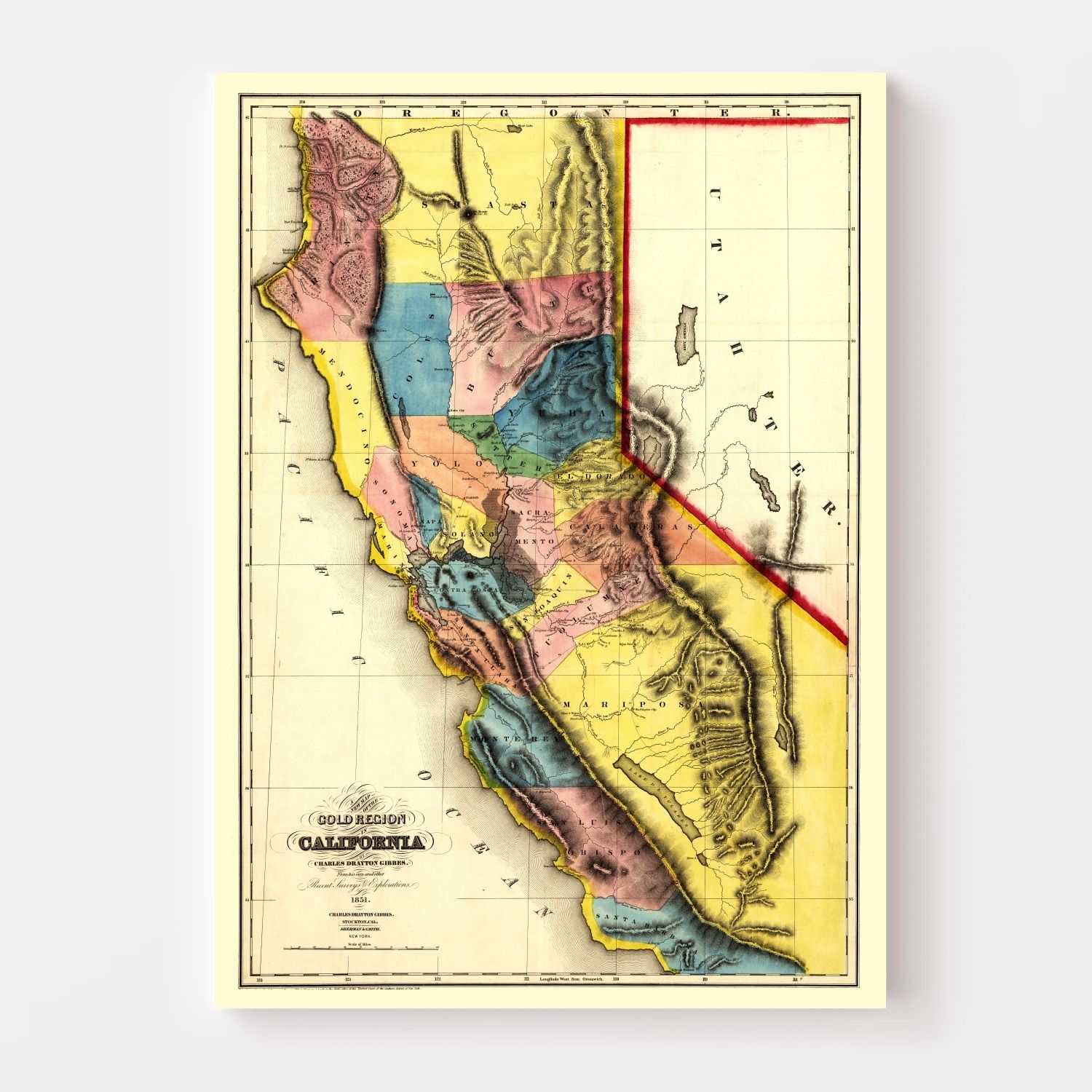Vintage Map of California 1851