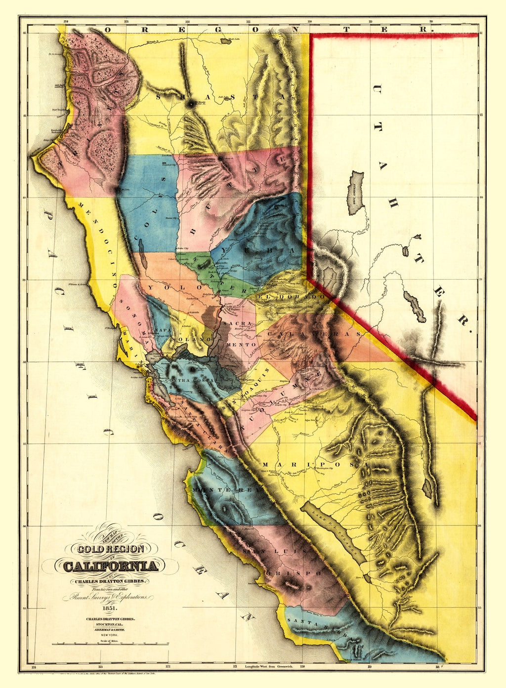 Vintage Map of California 1851