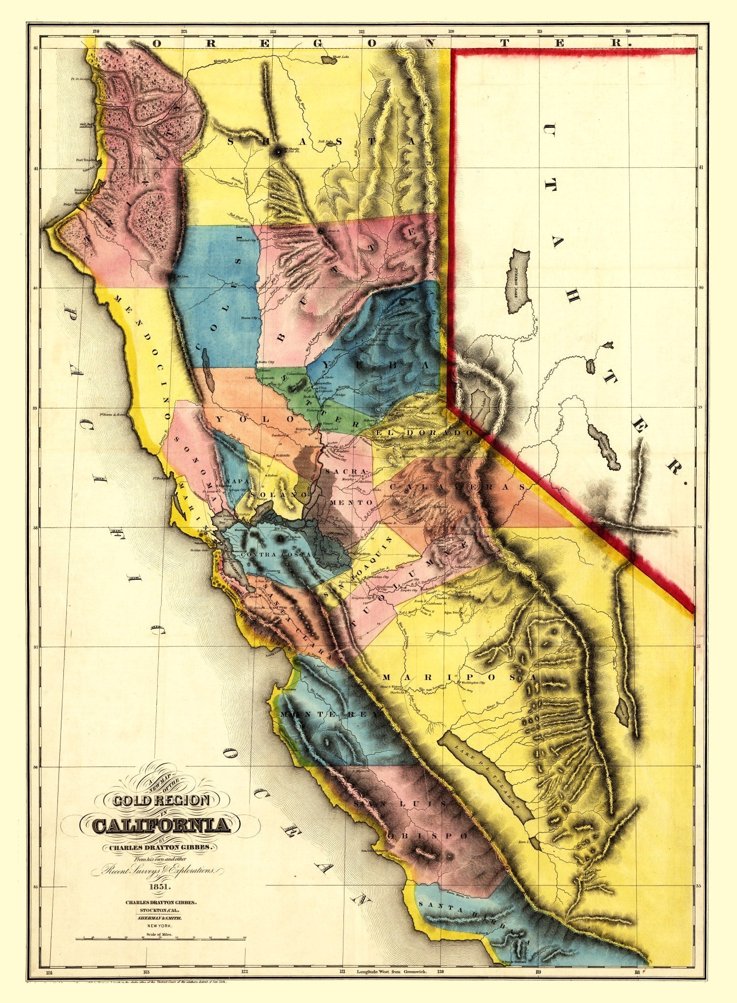 Vintage Map of California 1851