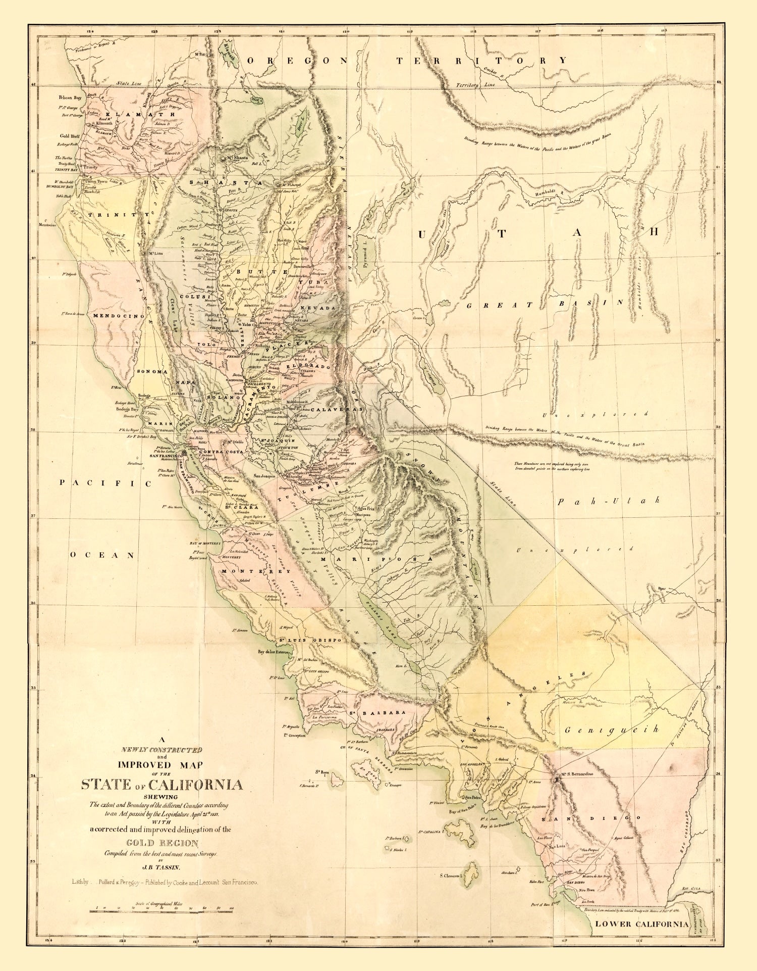 Vintage Map of California 1851
