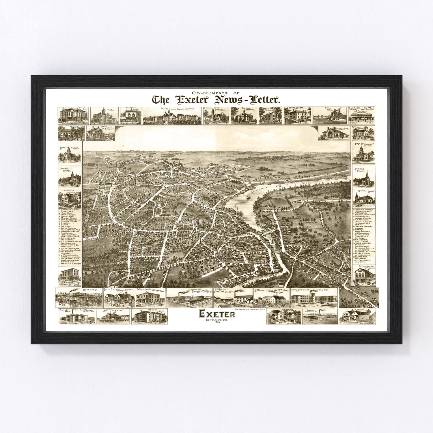 Vintage Map of Exeter, New Hampshire 1877