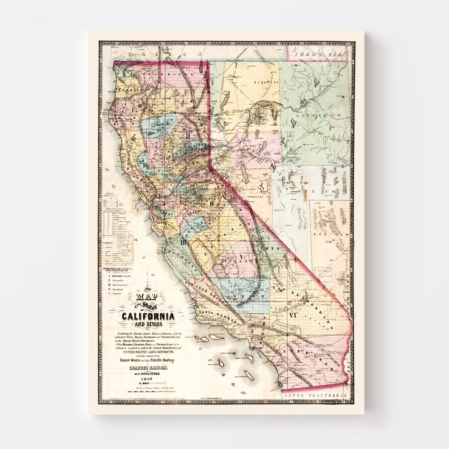 Vintage Map of California 1867