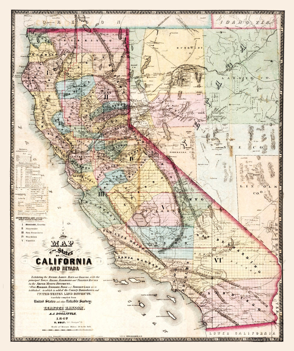 Vintage Map of California 1867