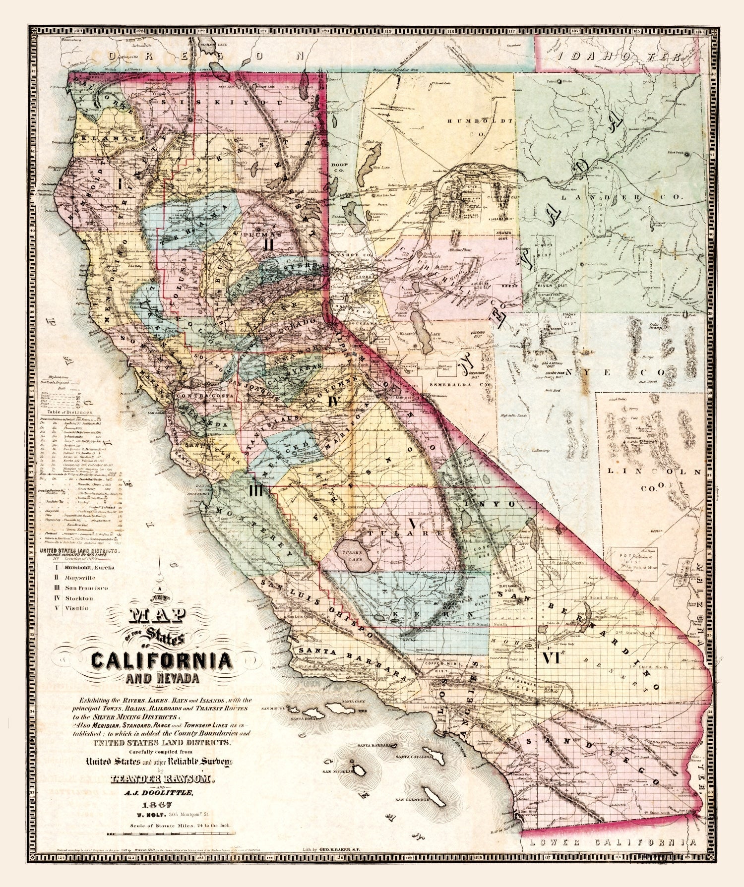 Vintage Map of California 1867