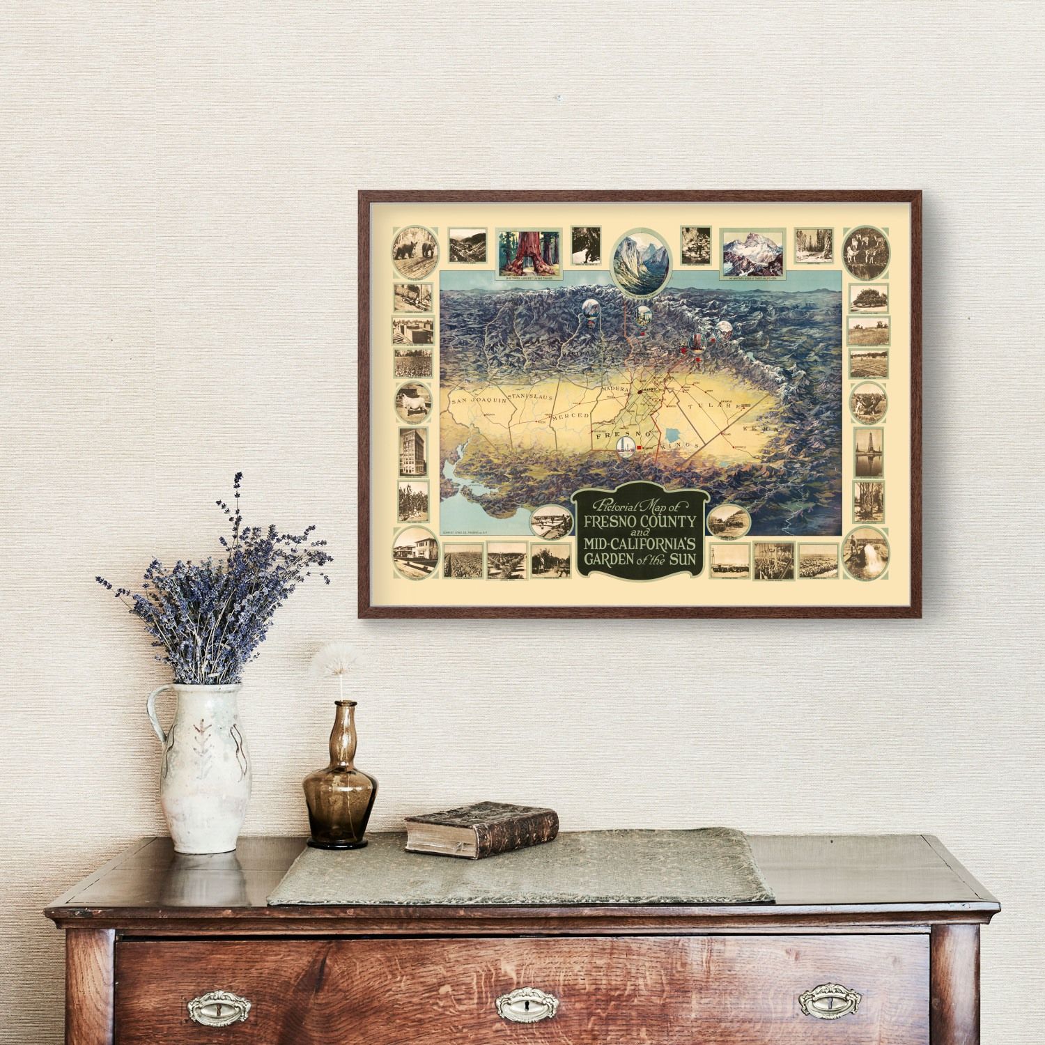 Vintage Map of Fresno County, California 1923
