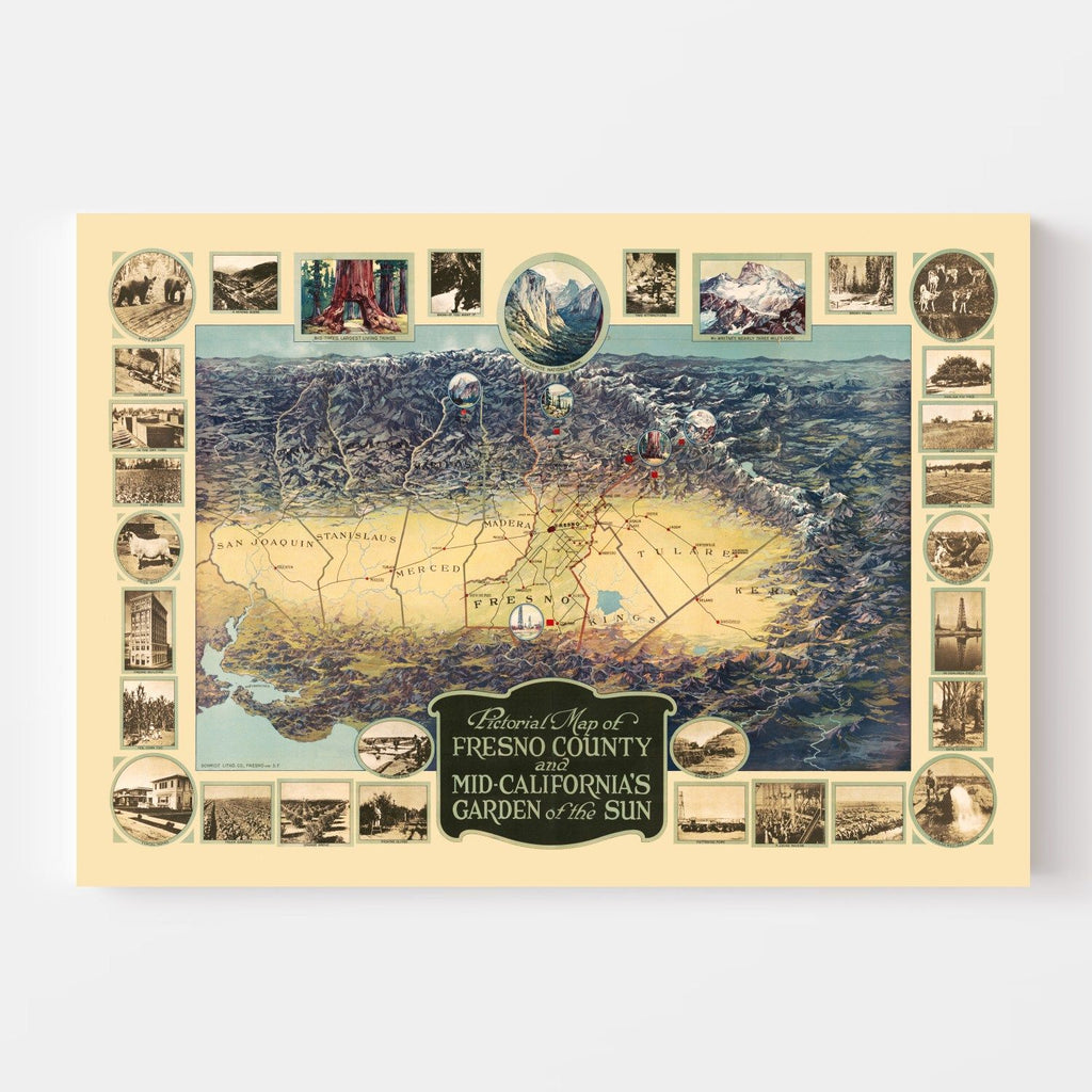 Vintage Map of Fresno County, California 1923