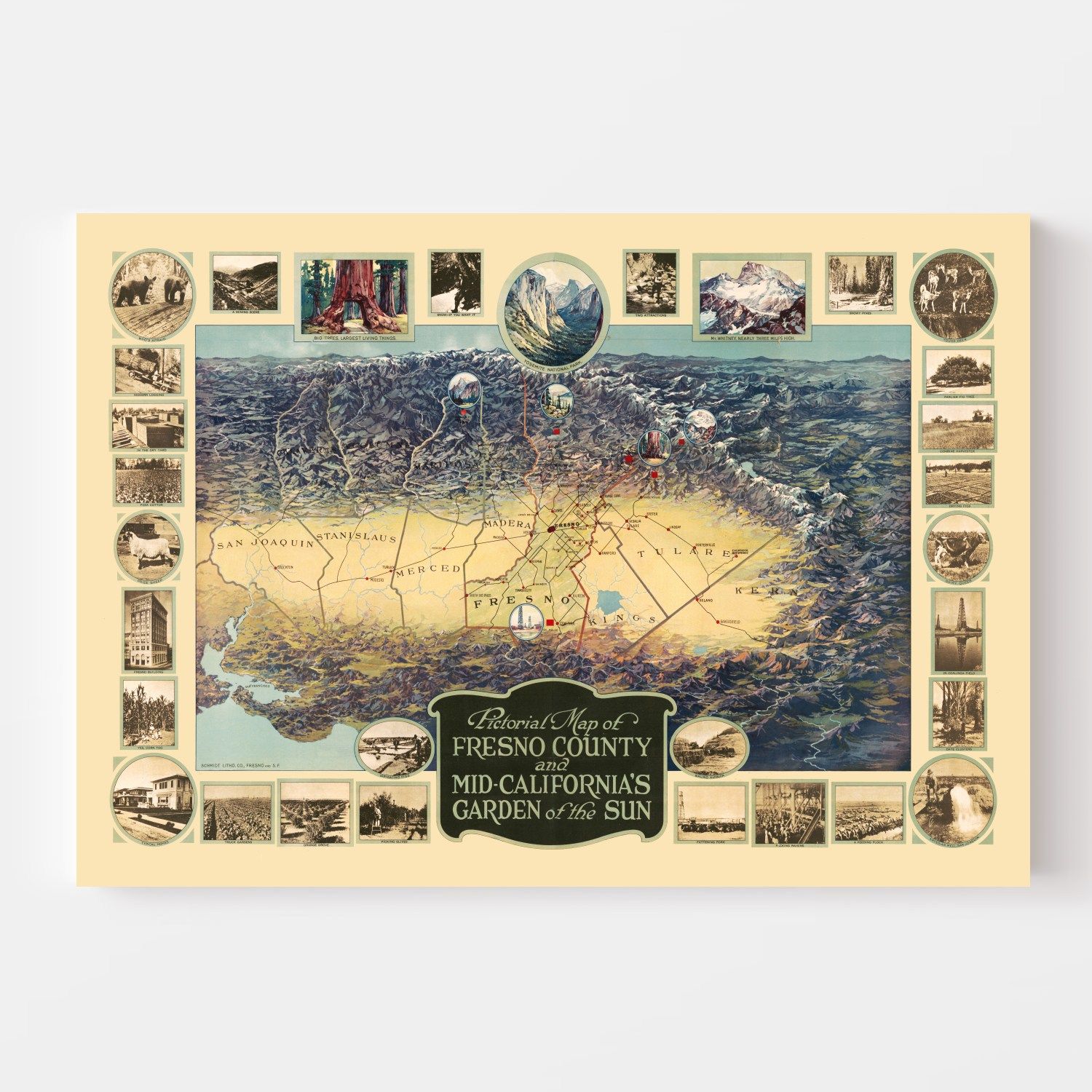 Vintage Map of Fresno County, California 1923