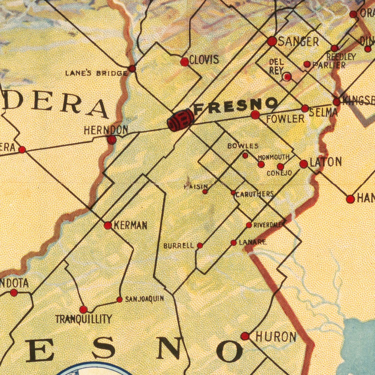 Vintage Map of Fresno County, California 1923