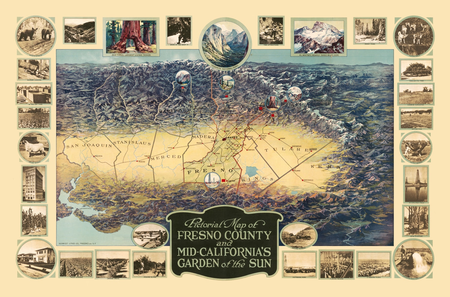 Vintage Map of Fresno County, California 1923