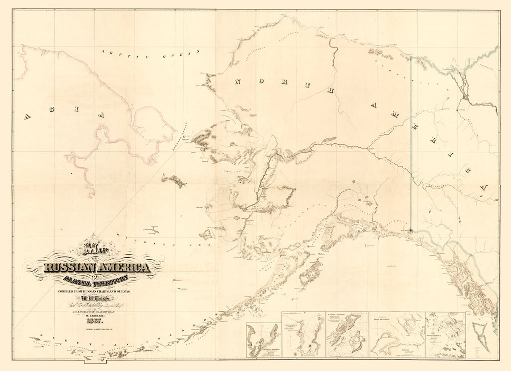 Vintage Map of Alaska 1867