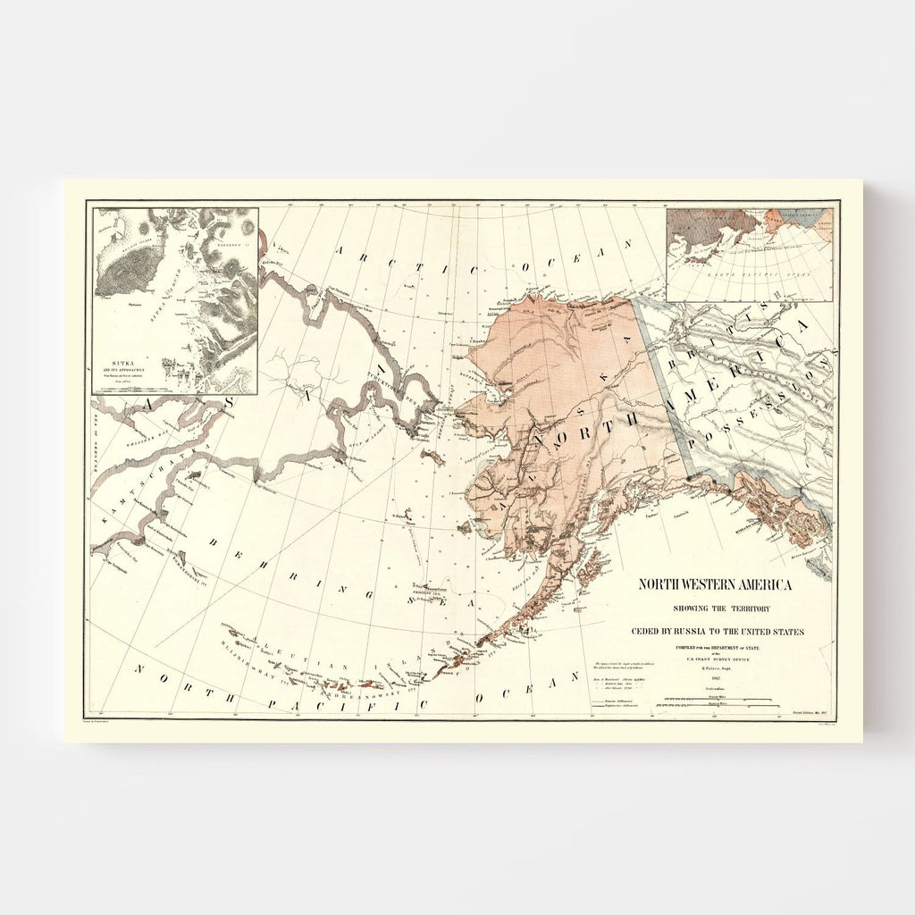 Vintage Map of Alaska 1867
