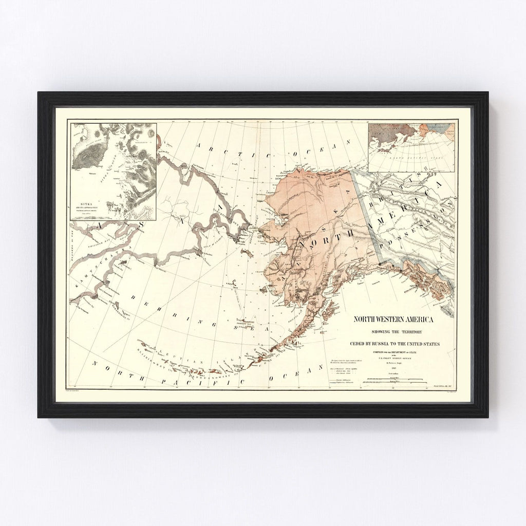 Vintage Map of Alaska 1867