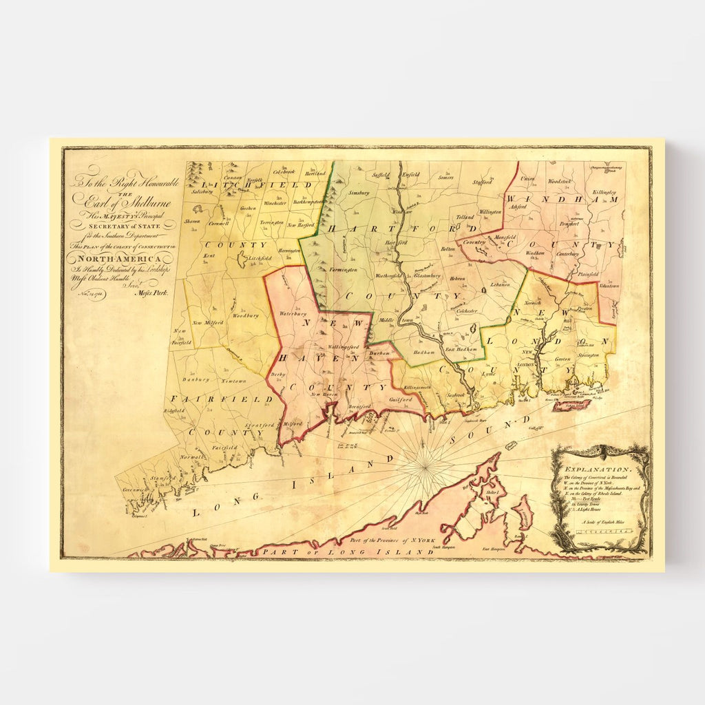 Vintage Map of Connecticut 1766