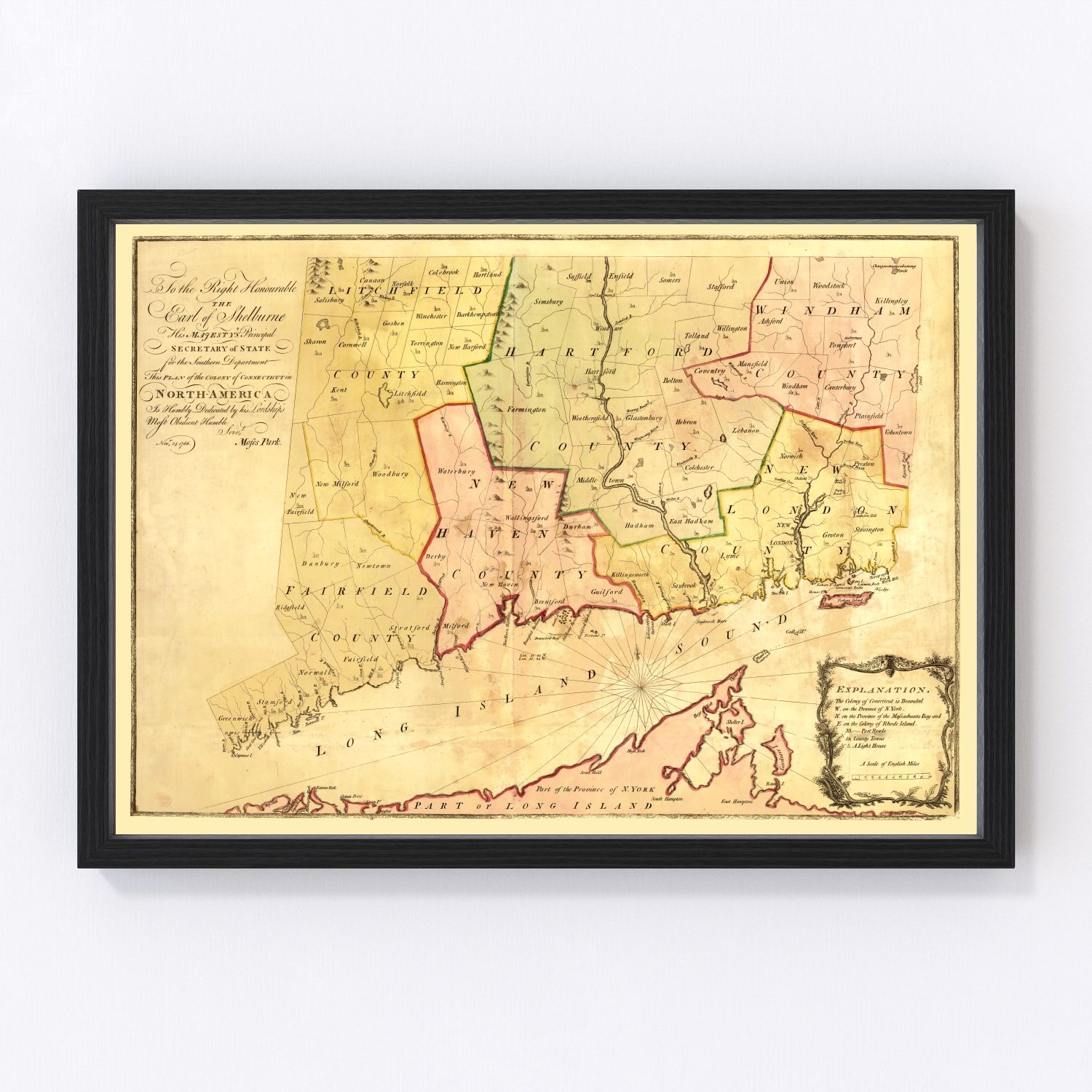 Vintage Map of Connecticut 1766