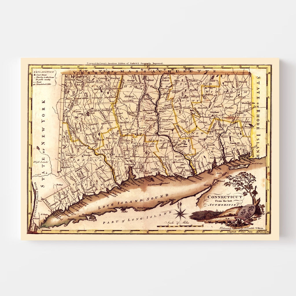 Vintage Map of Connecticut 1795