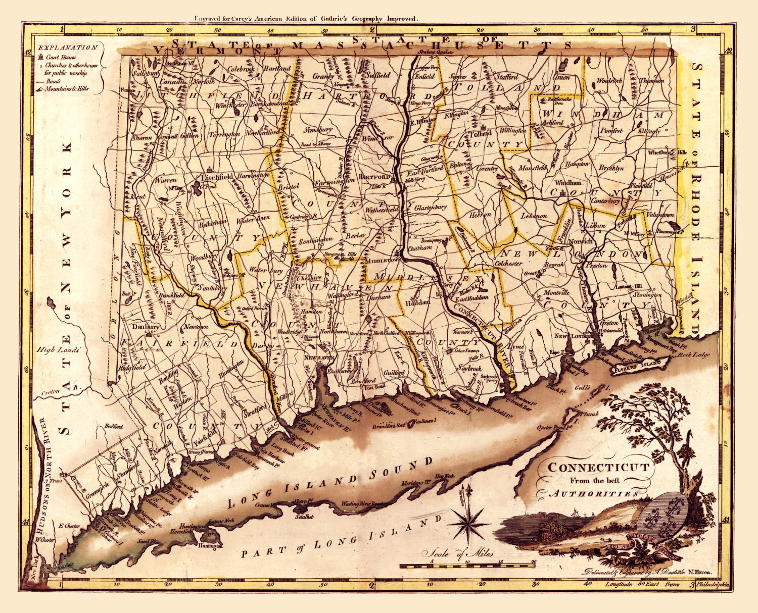 Vintage Map of Connecticut 1795