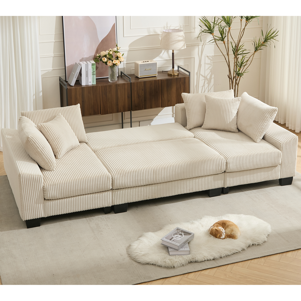 [NEW ARRIVED] [VIDEO PROVIDED] 114' Sleeper Sofa,U Shaped Sofa , Pull Out Bed,Convertible Oversize 2 in 1 Sleeper Sofa, Living Room,Upholstery Sofa Bed,Adjustable Sleeper Sofa,Corduroy,Beige