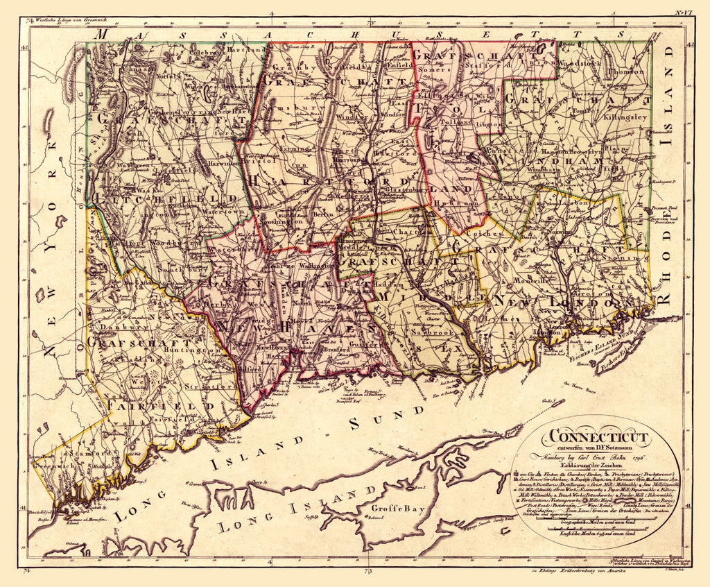Vintage Map of Connecticut 1796
