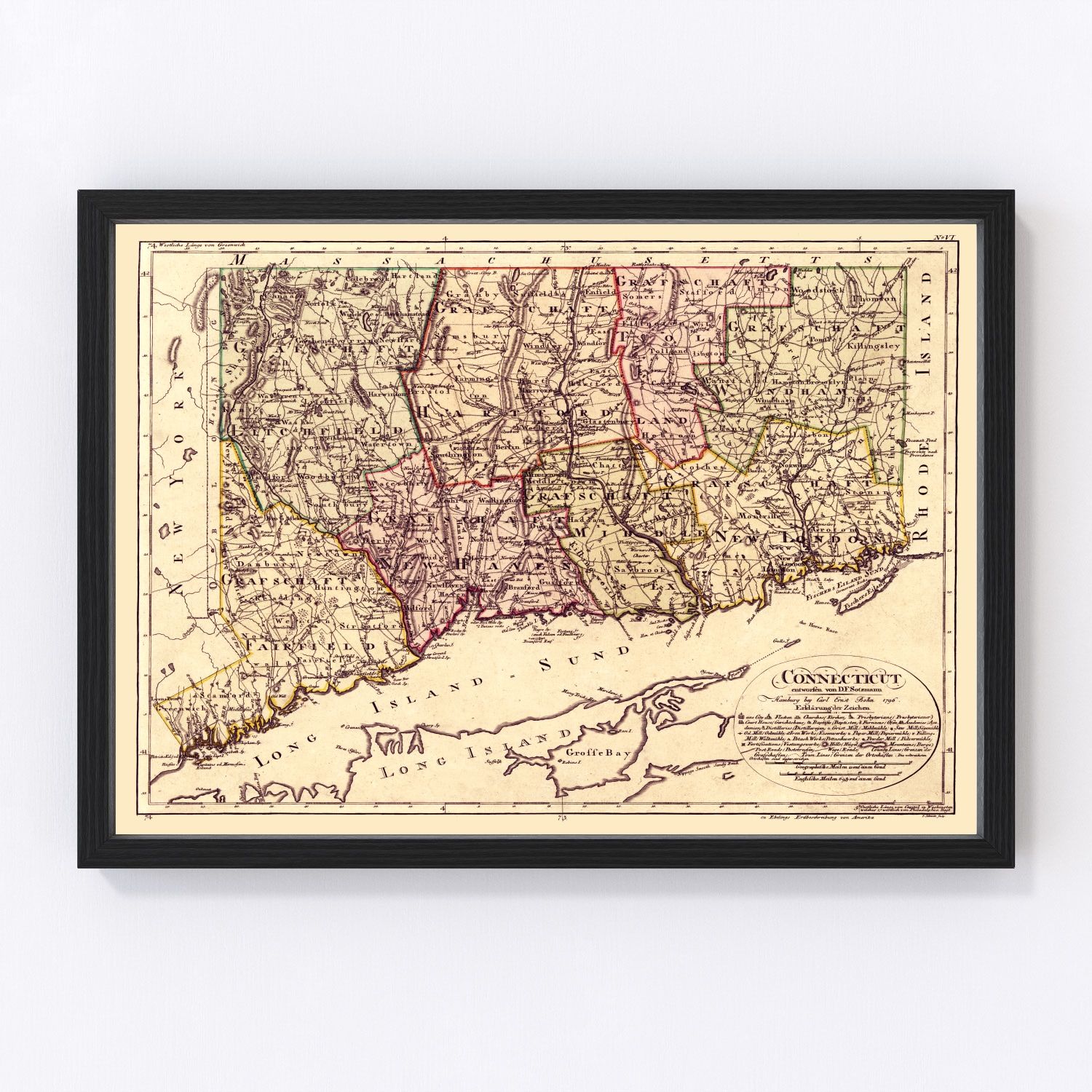 Vintage Map of Connecticut 1796