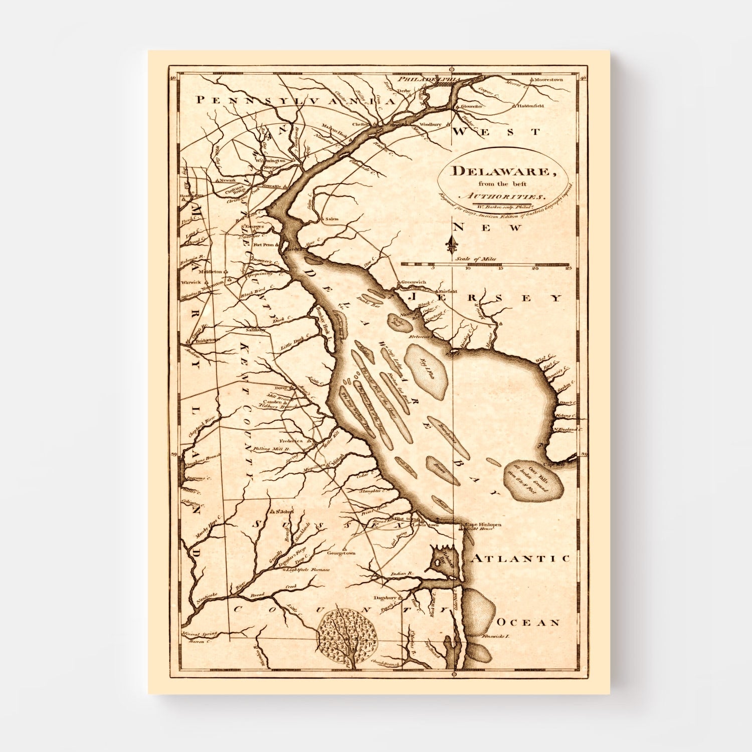 Vintage Map of Delaware 1795