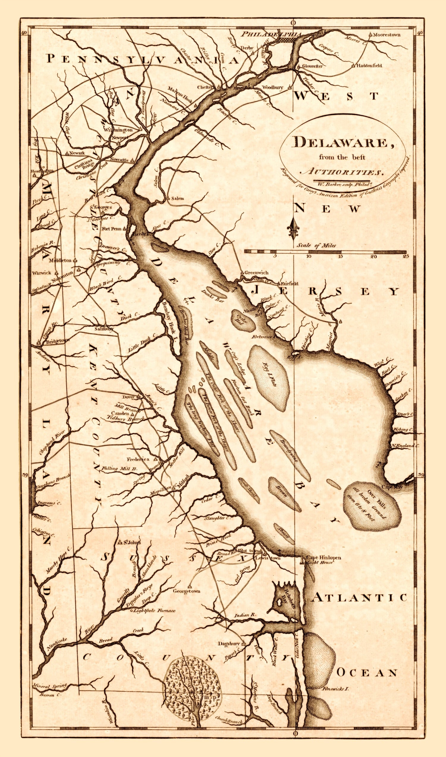 Vintage Map of Delaware 1795