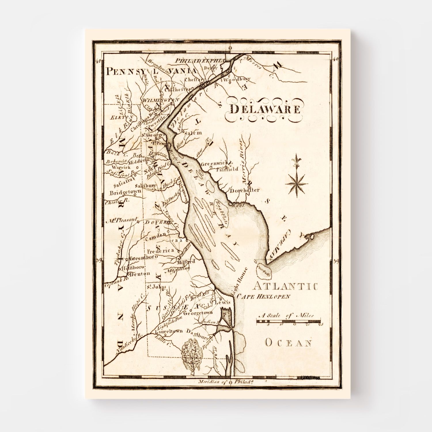 Vintage Map of Delaware 1795