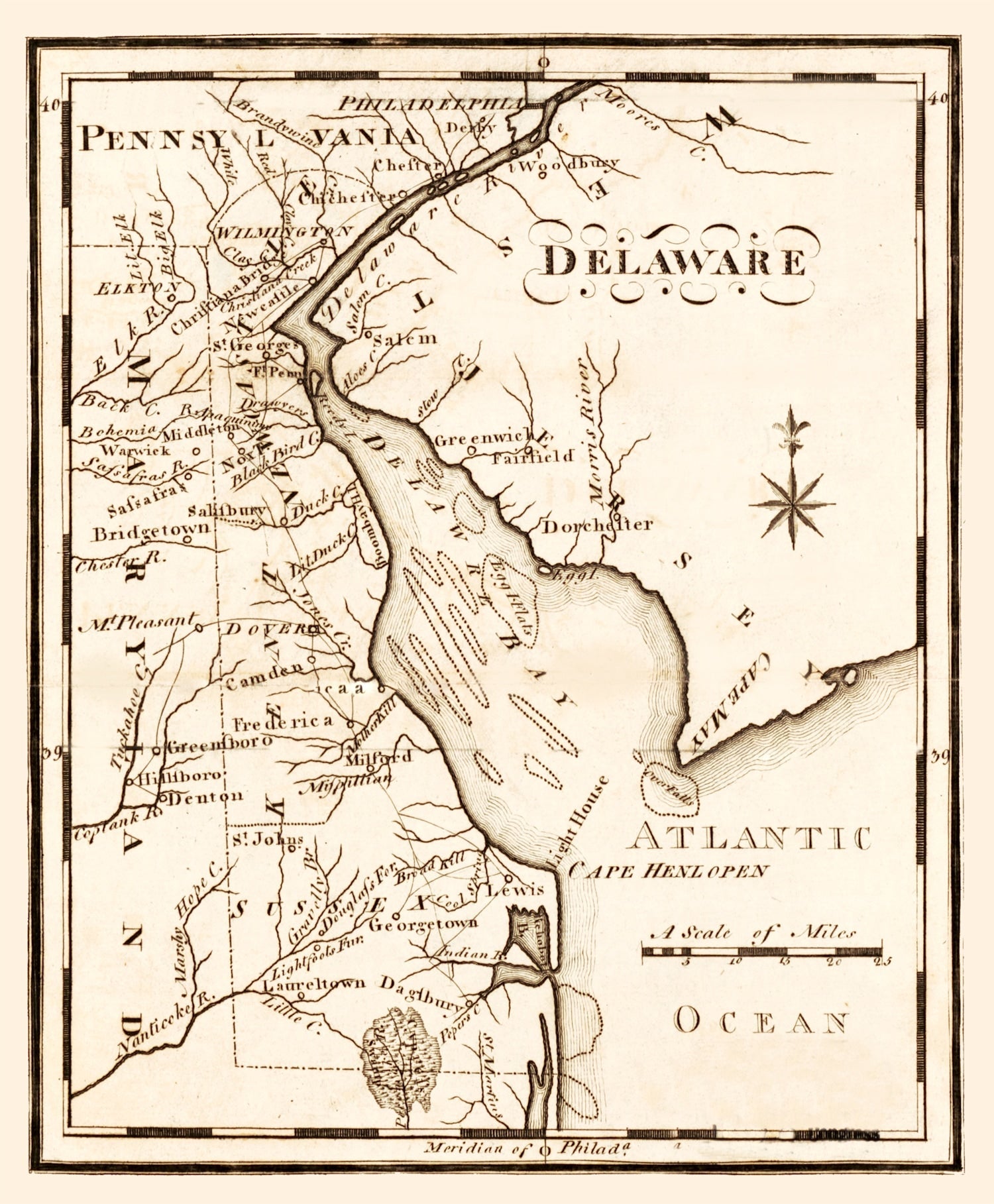 Vintage Map of Delaware 1795