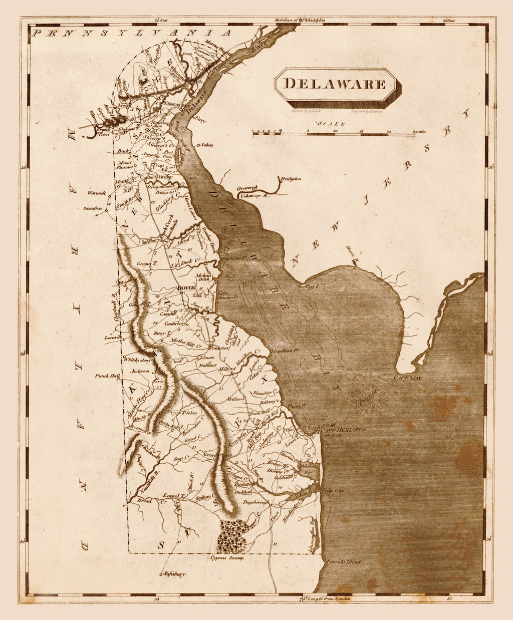 Vintage Map of Delaware 1804