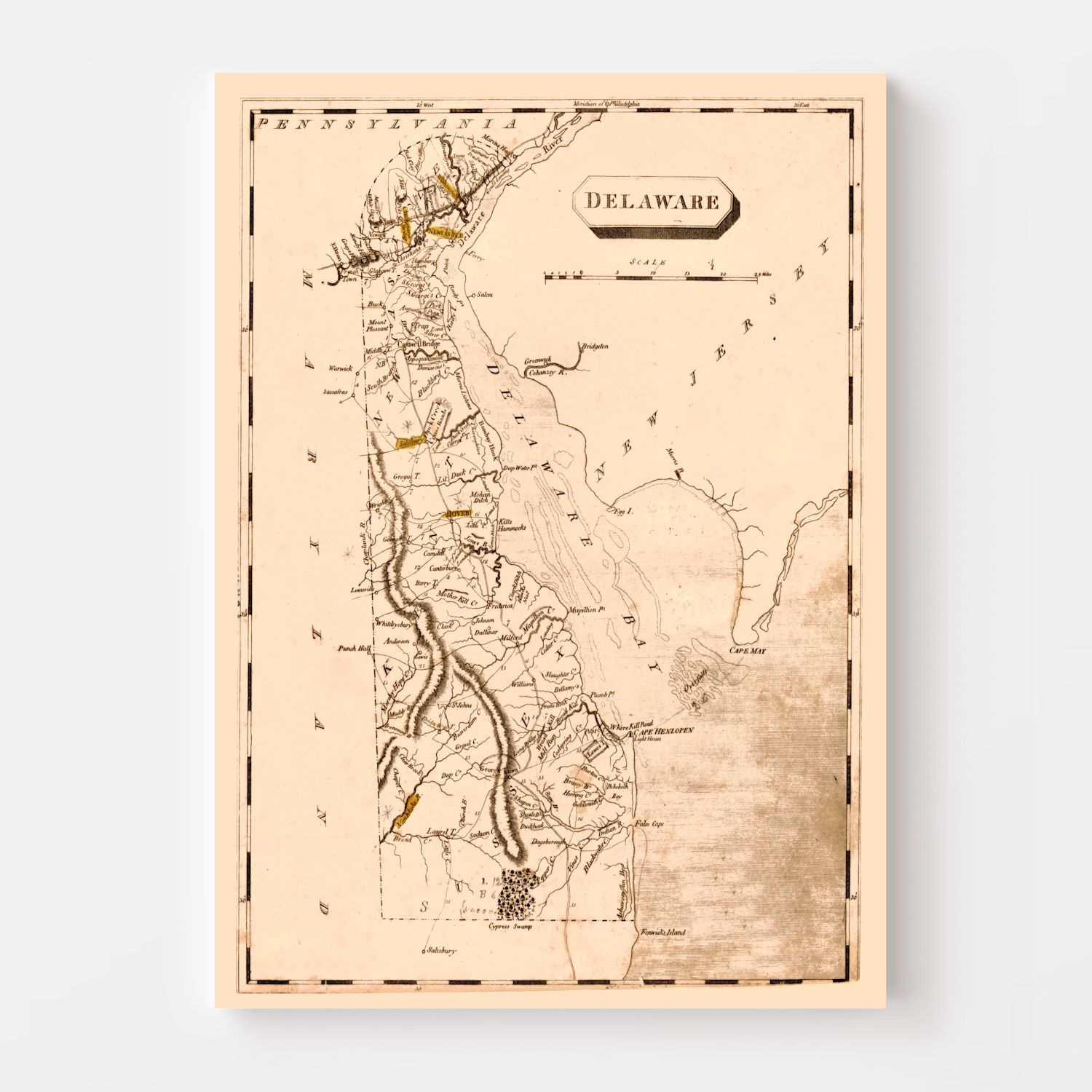 Vintage Map of Delaware 1812