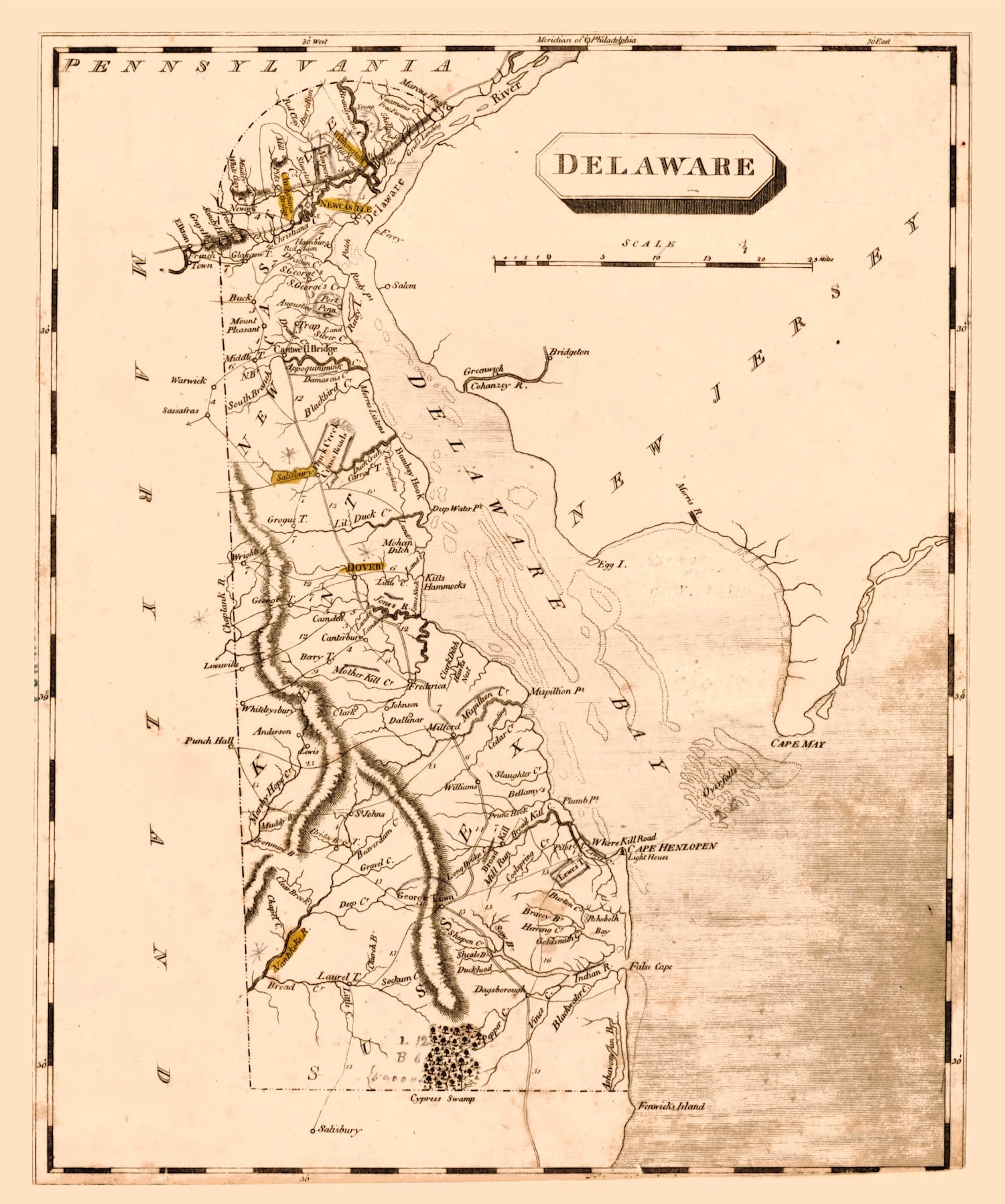 Vintage Map of Delaware 1812