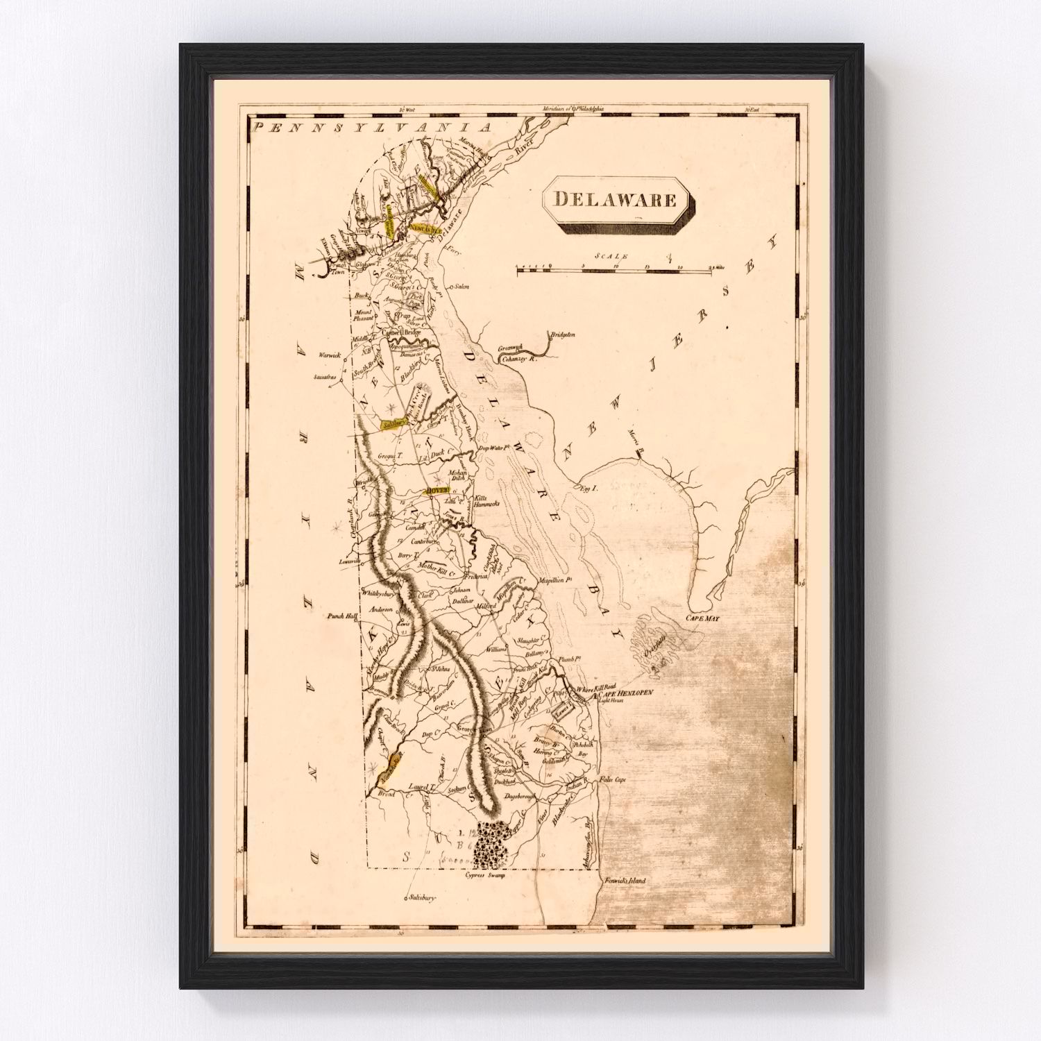 Vintage Map of Delaware 1812