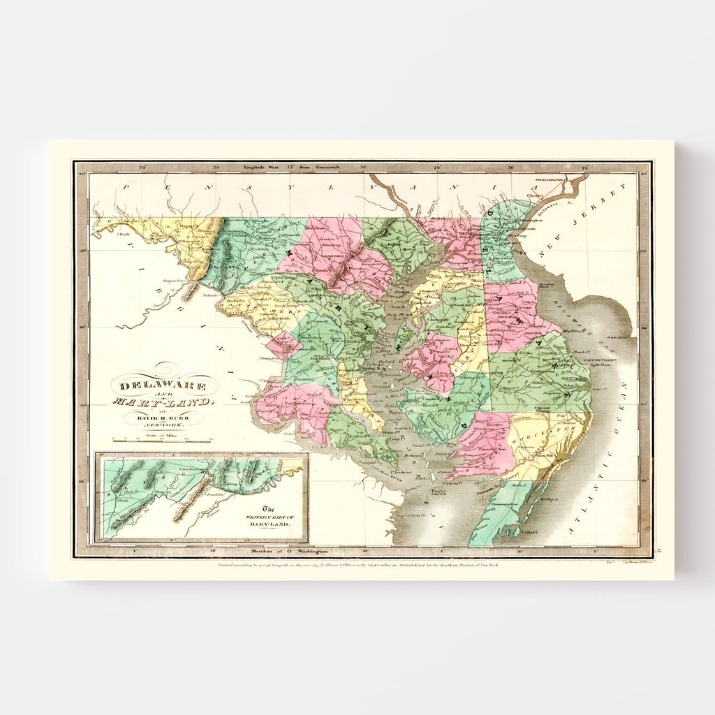 Vintage Map of Delaware 1835