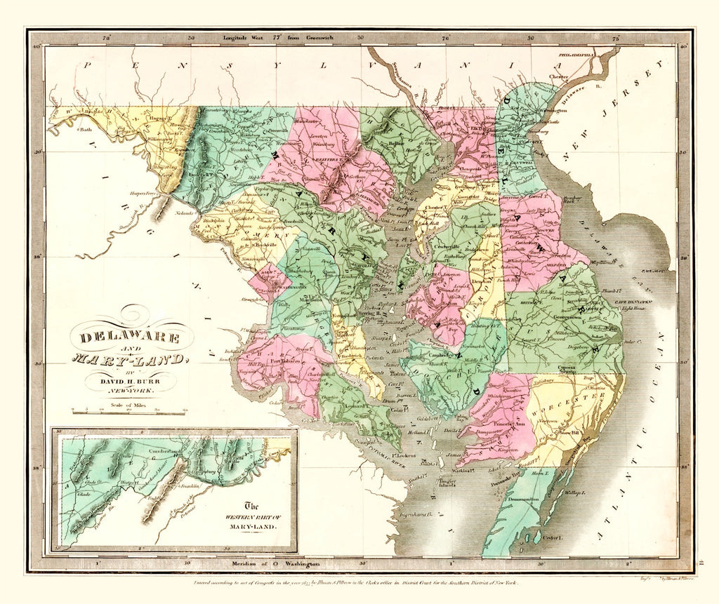 Vintage Map of Delaware 1835