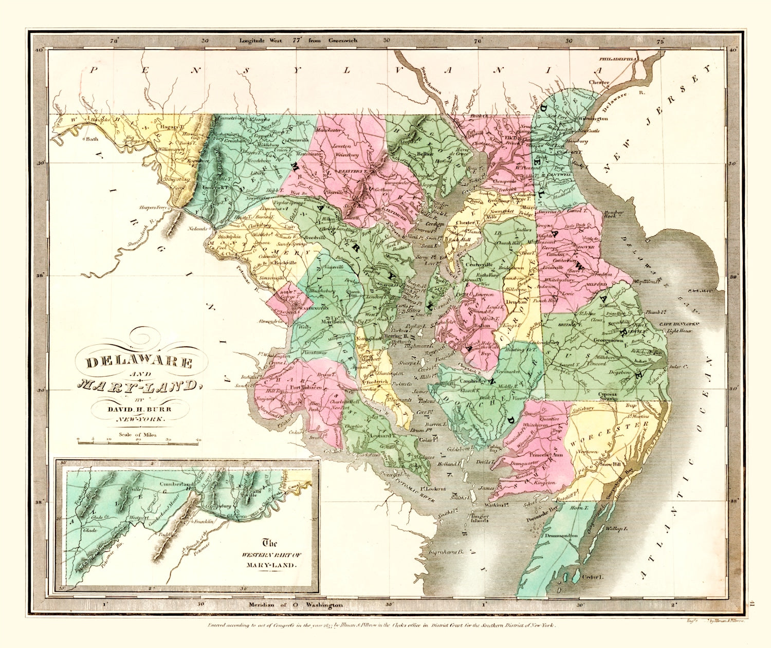 Vintage Map of Delaware 1835
