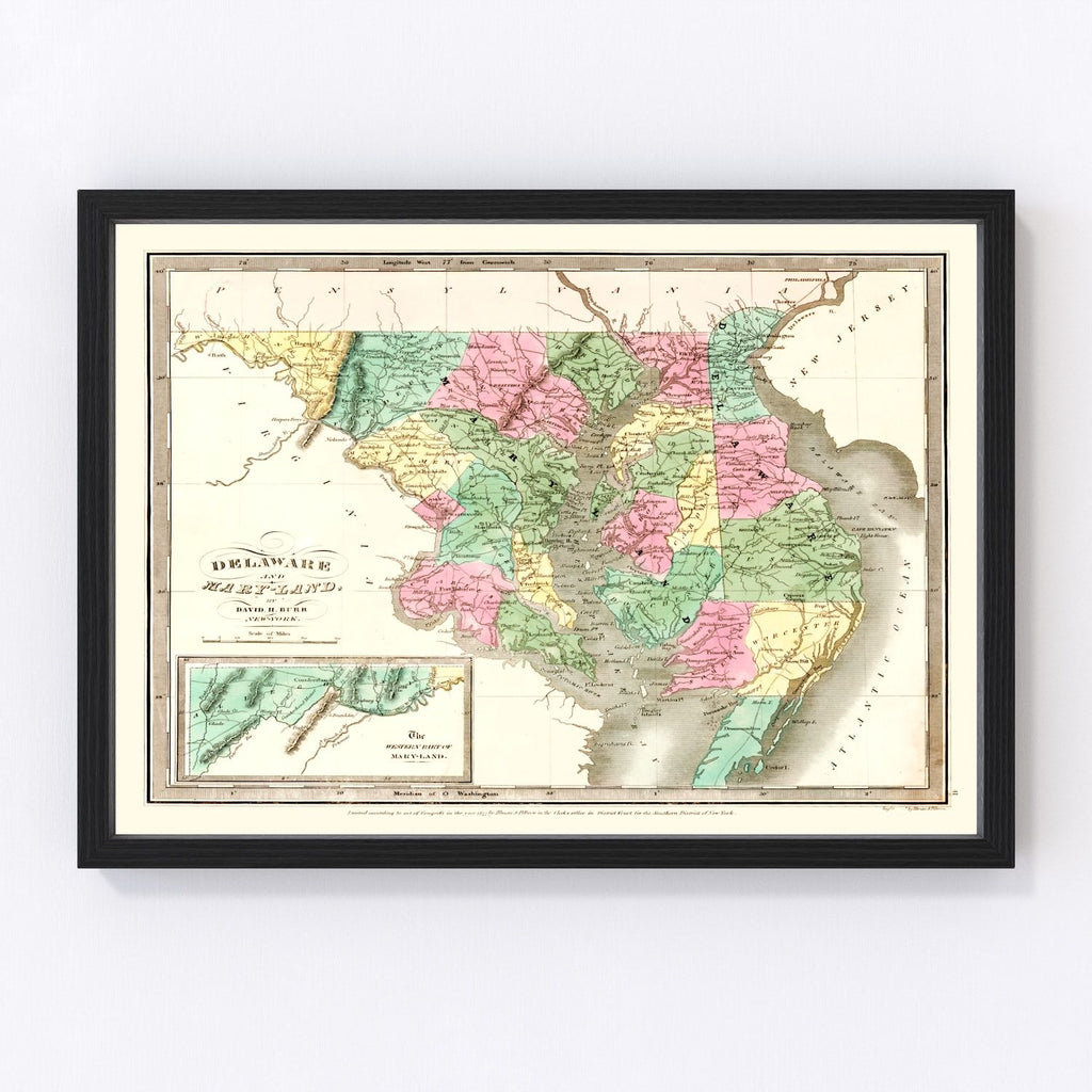 Vintage Map of Delaware 1835