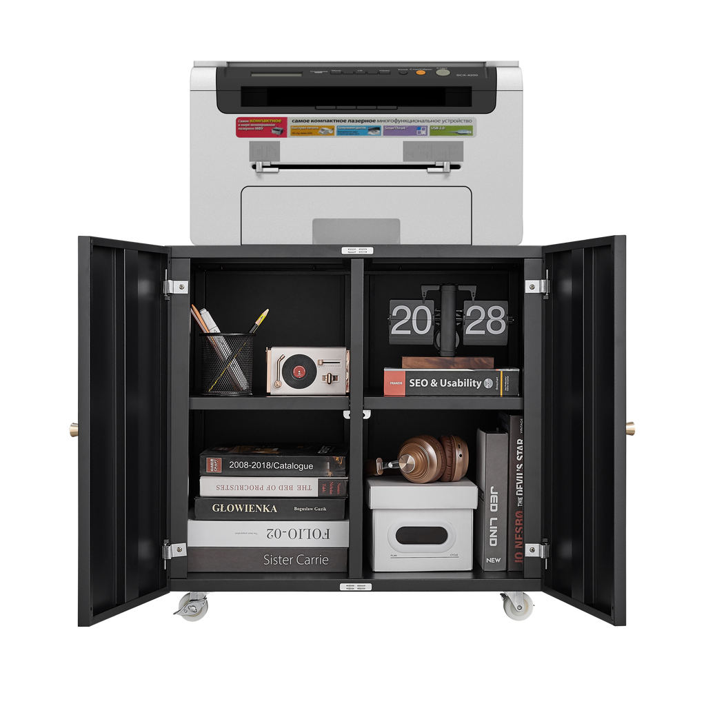 Home Office Printer Stand with Wheels, Printer Tables with File door  Mobile Lateral Filing Cabinet with Open Storage Shelf for Letter/Legal/A4 Size Files,