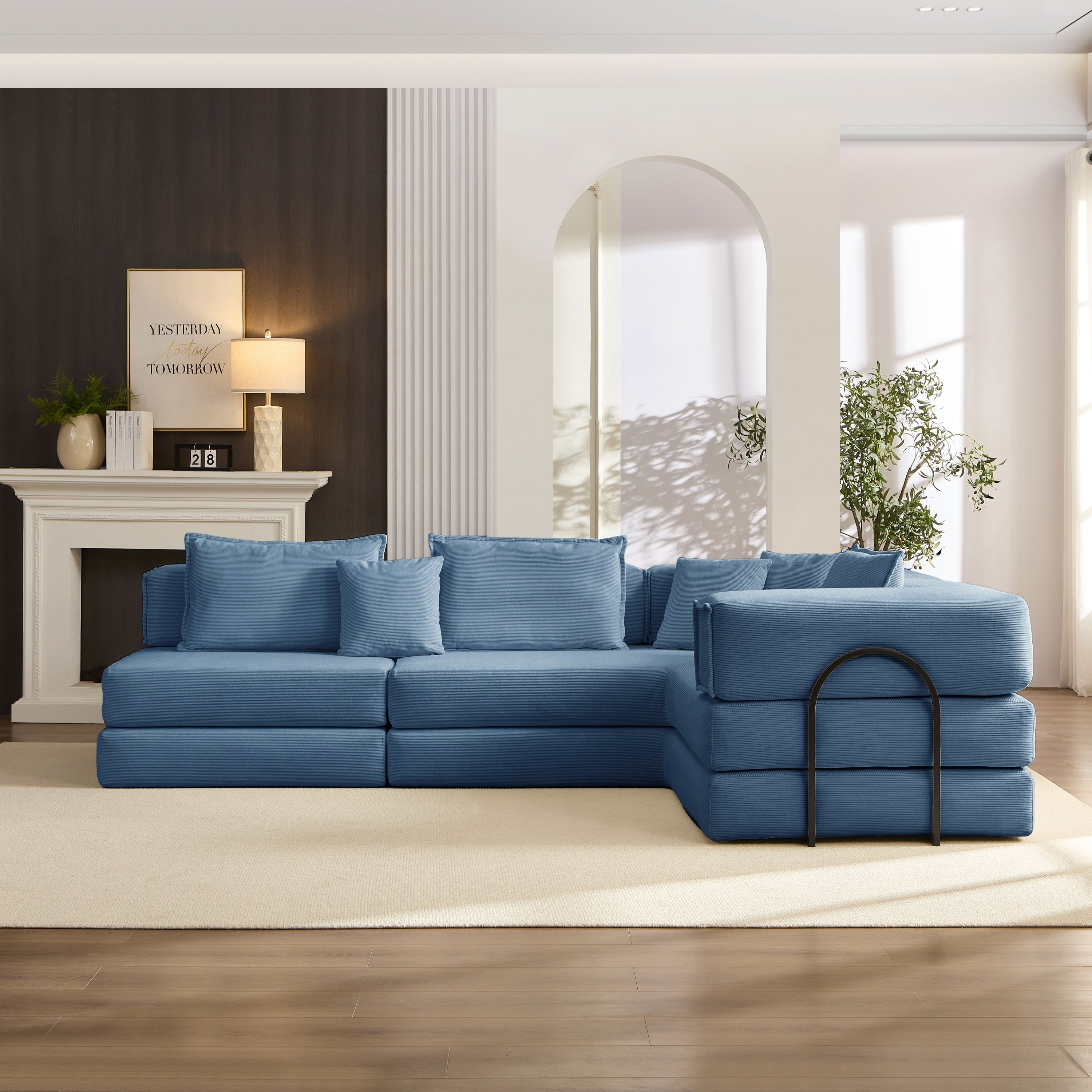Oversized Upholstered Sectional Sofa Couch Set, Modular 118.2 ' L Shaped Floor Living Room Sofa Set With 6 Pillows, DIY Combination Sofa Couch for living rooms, apartments,bedrooms, Blue