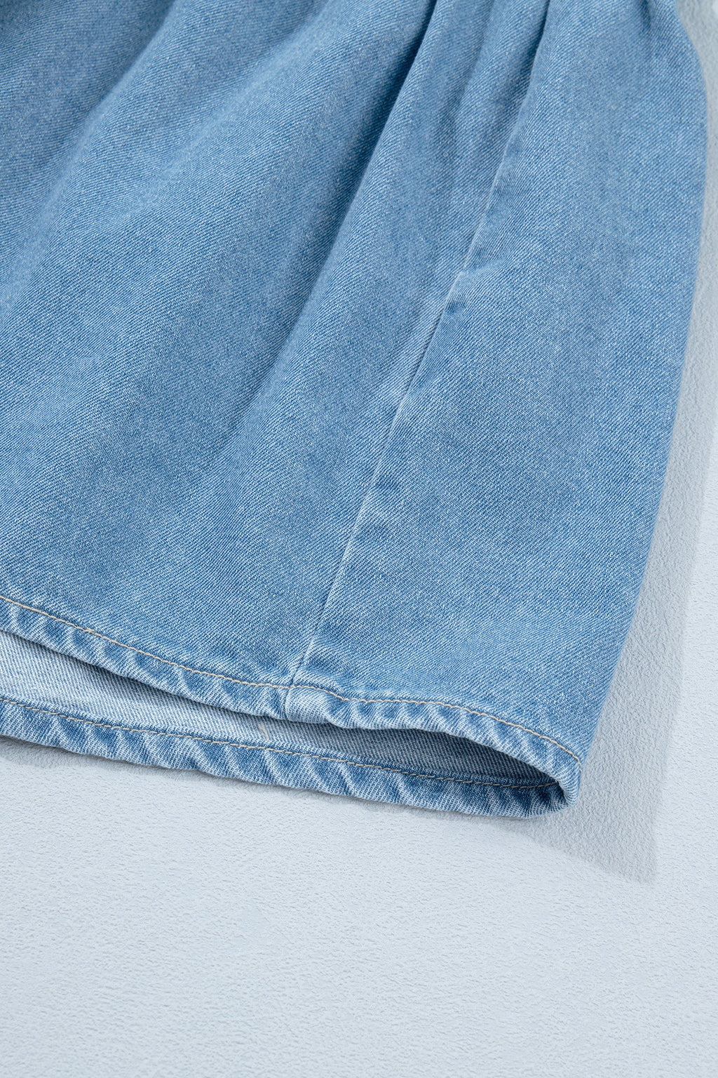 Denim Short Puff Sleeve Ruffle Hem Buttoned Dress
