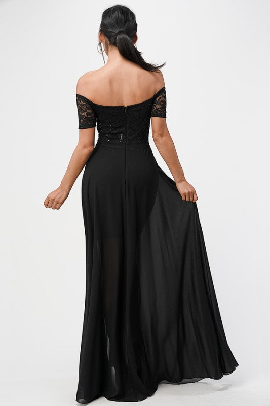 Off the shoulder sequin lace dress