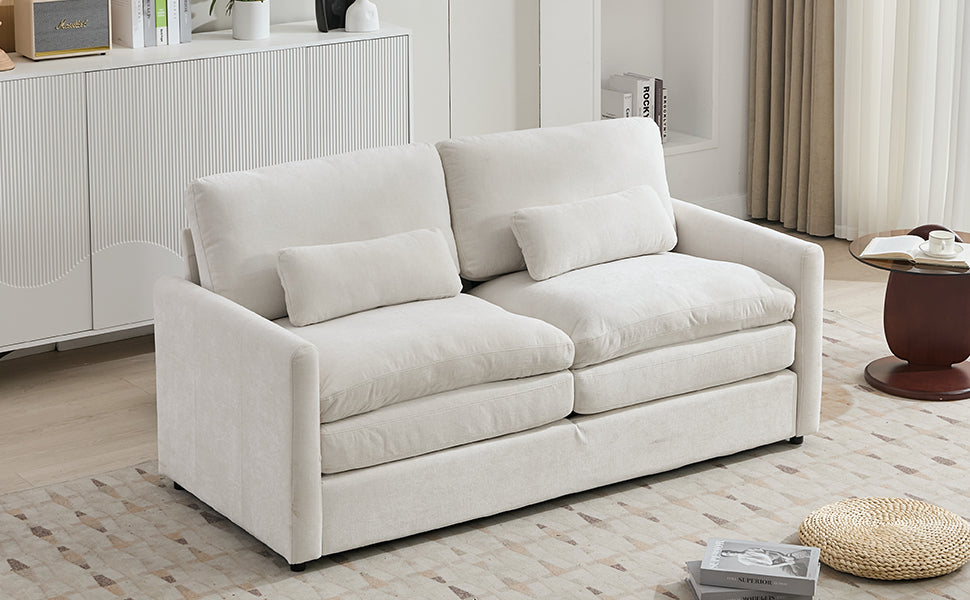 Cozy Upholstered Loveseat Sofa with Double Cushion Design in Beige Chenille, 68.1'