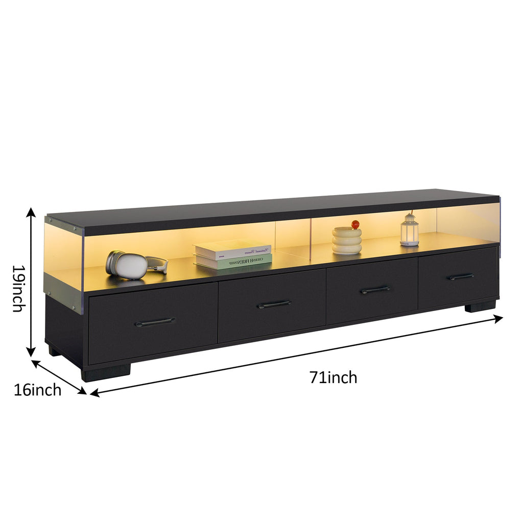 4-Drawer TV Stand for TV's up to 80' Flat Screen Cabinet Door Living Room Storage Entertainment Center, Black