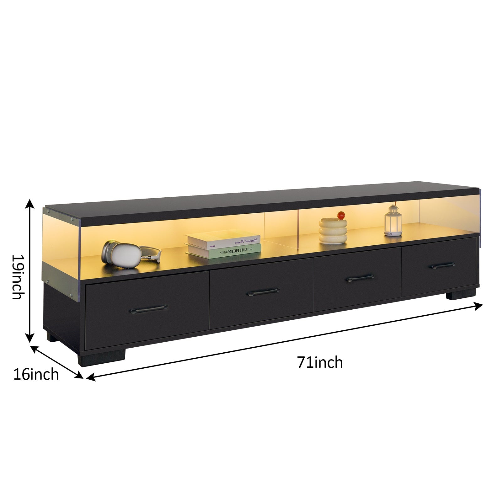 4-Drawer TV Stand for TV's up to 80' Flat Screen Cabinet Door Living Room Storage Entertainment Center, Black