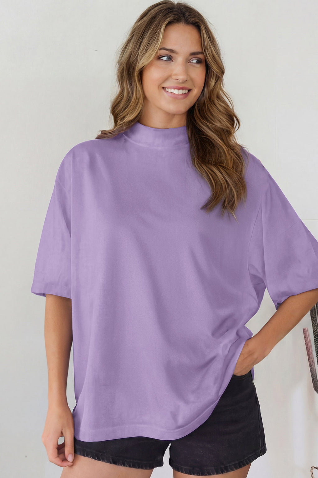 Oversized Solid Color High Neck Tee