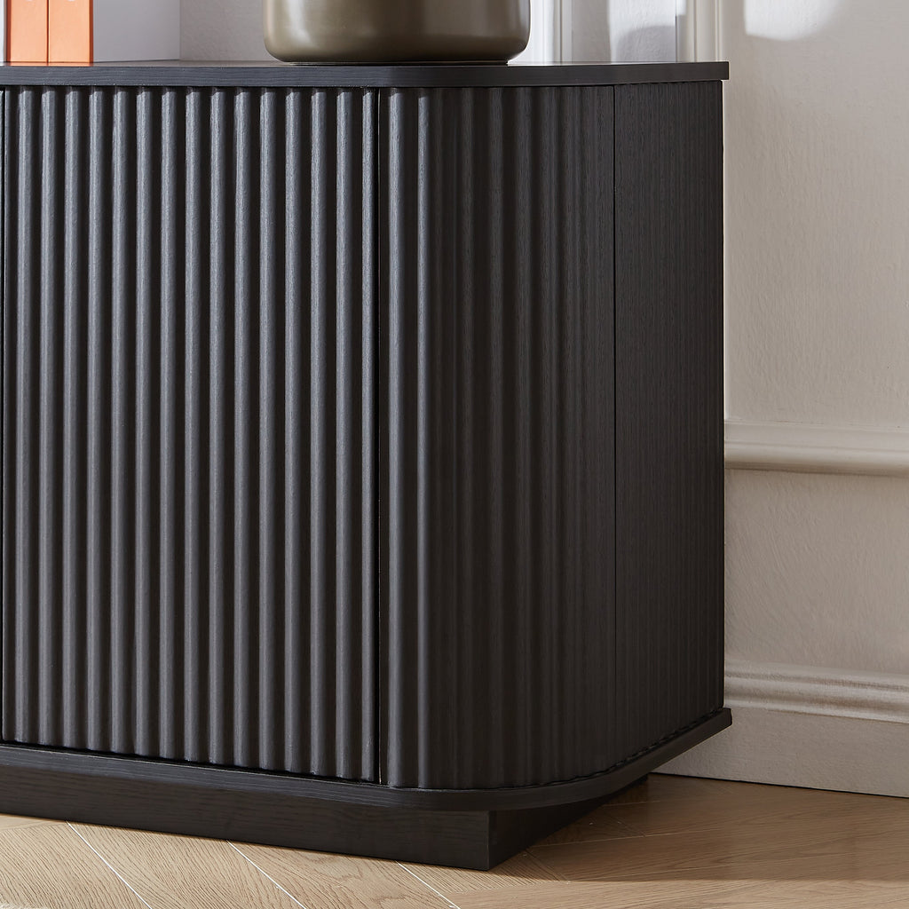 Sideboard Storage Cabinet TV Stand with wave pattern Buffet Cabinet Wooden Vertical Striped Cabinet for Kitchen/Bedroom/Entryway. Black, 64''W x 15''D x 24''H.