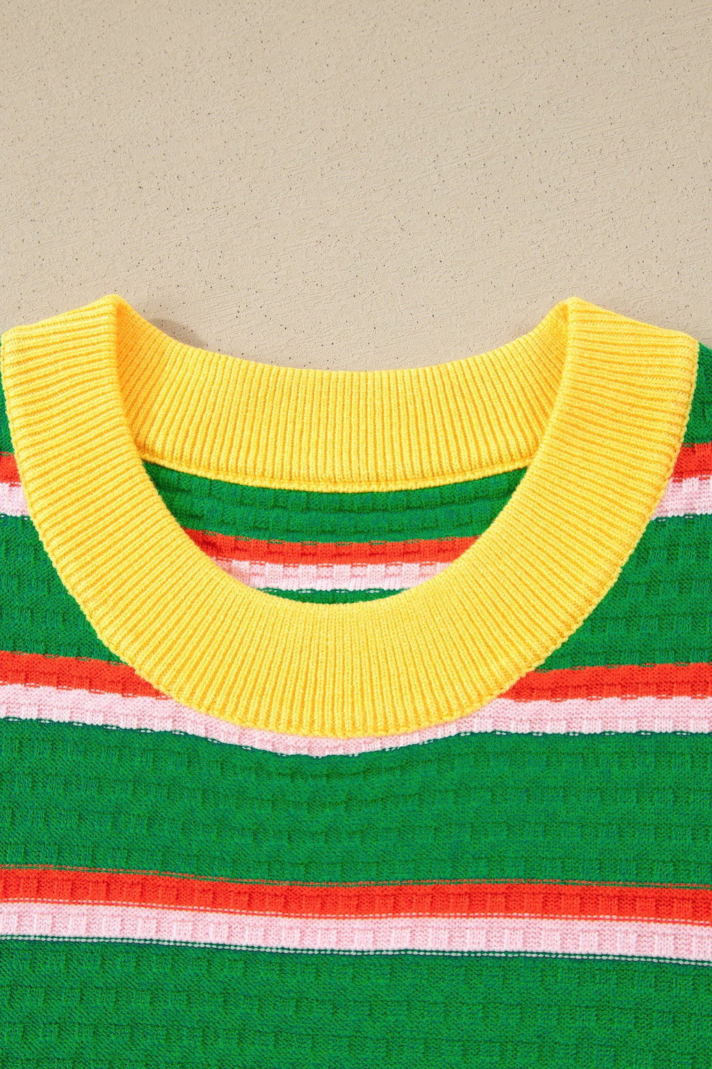 Stripe Colorblock Trim 3/4 Sleeve Sweater Top